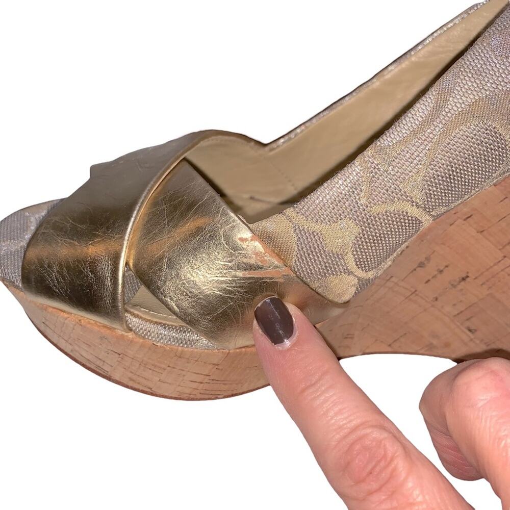 Coach - Jessy gold and cork wedges Slingback style, size 9 - Picture 8 of 14